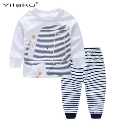 Elephant Print Long Sleeve Tops+Striped Pants