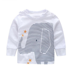 Elephant Print Long Sleeve Tops+Striped Pants